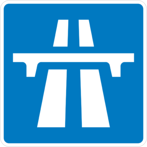 Motorway road sign in blue background